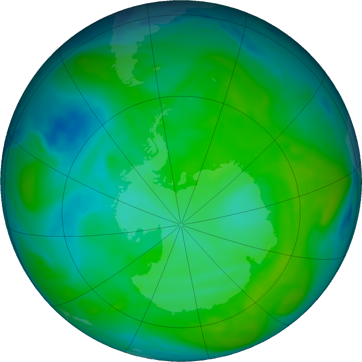 Antarctic ozone map for 24 December 2016
